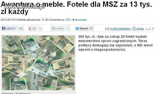 MSZ wydało 300 tyś. na 28 foteli.