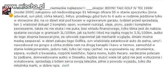 Kwintesencja ogłoszeń - Sprzedam auto