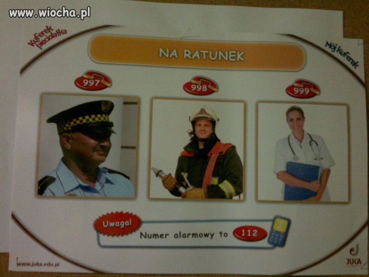 Nr na Policję, a strażnik miejski pod nim.