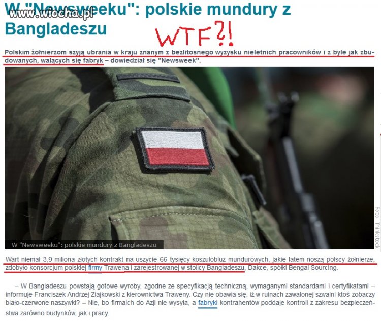 Już nawet mundury dla wojska szyją w Azji!
