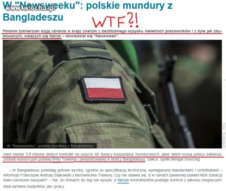 Już nawet mundury dla wojska szyją w Azji!