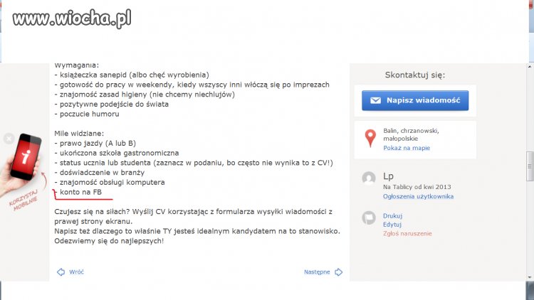 Poszukujący pizzera lub pizzerki