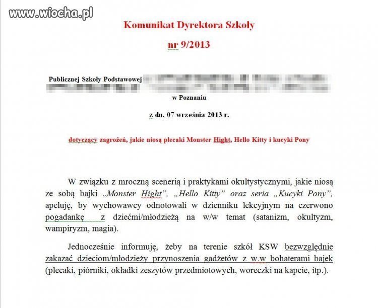 Komunikat Dyrektora Szkoły