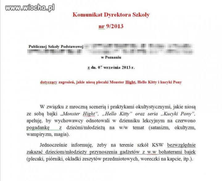 Komunikat Dyrektora Szkoły