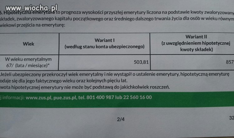 Przyszła emerytura 503 lub 857 zł