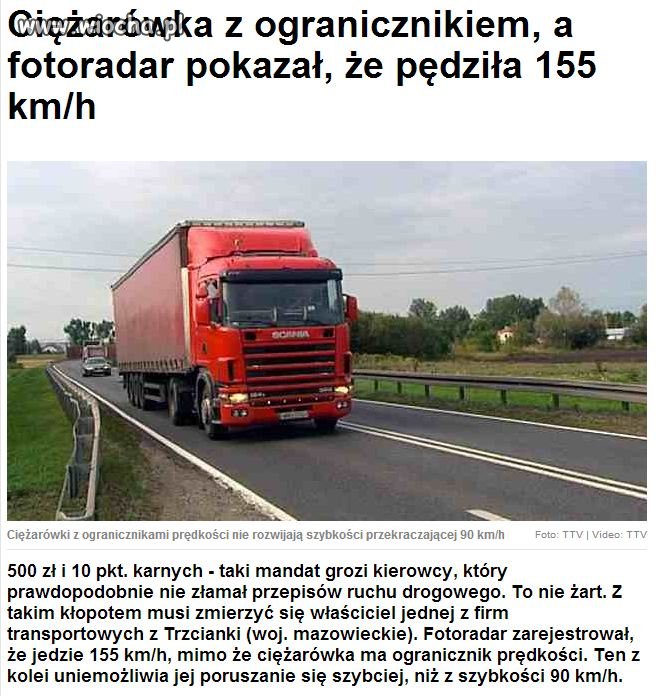155km/h ciężarówką z ogranicznikiem