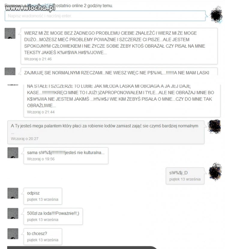 Oferty sexualne, groźby...