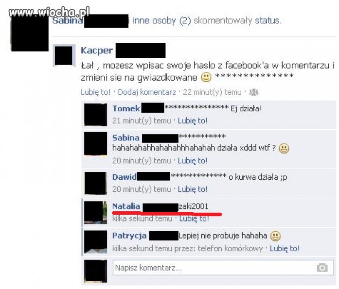 Wpisz swoje hasło na FB w komentarzu...