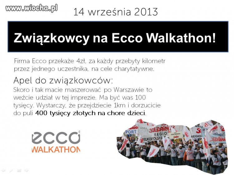 Związkowcy maszerują charytatywnie