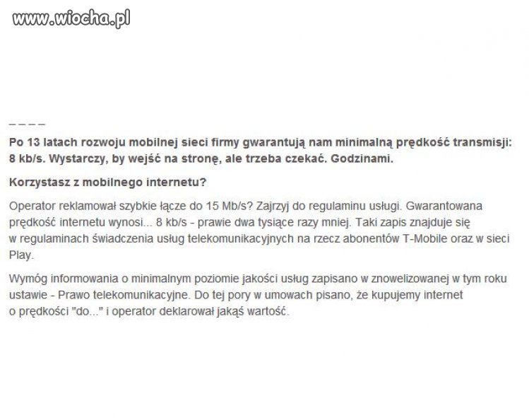 Kupujesz 15 Mb/s a otrzymujesz 8 kb/s 