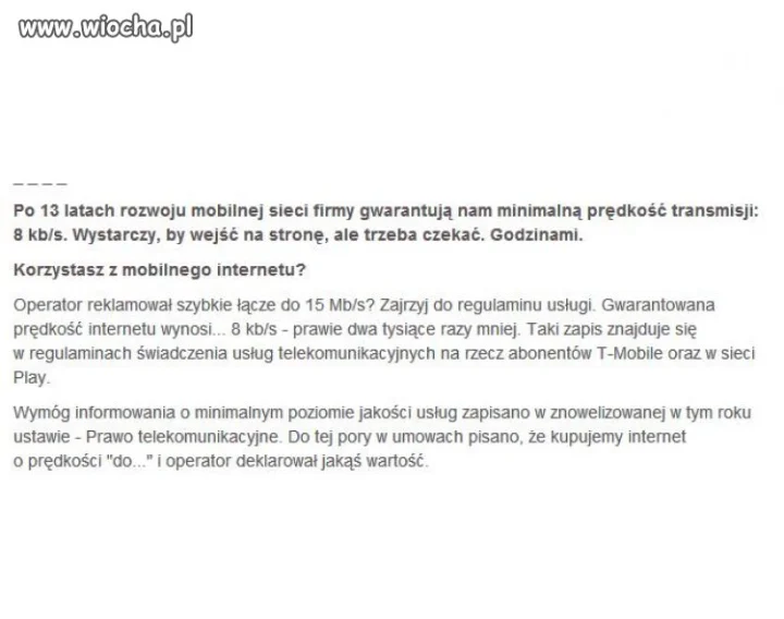 Kupujesz 15 Mb/s a otrzymujesz 8 kb/s 