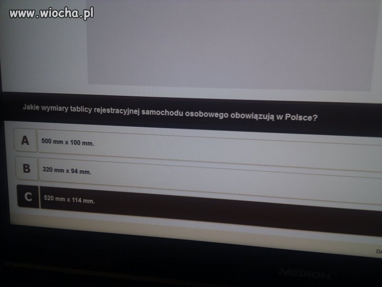 Pytanie w teście na prawko.