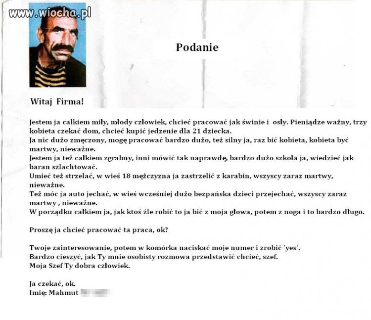 Podanie o pracę Turka w Niemczech