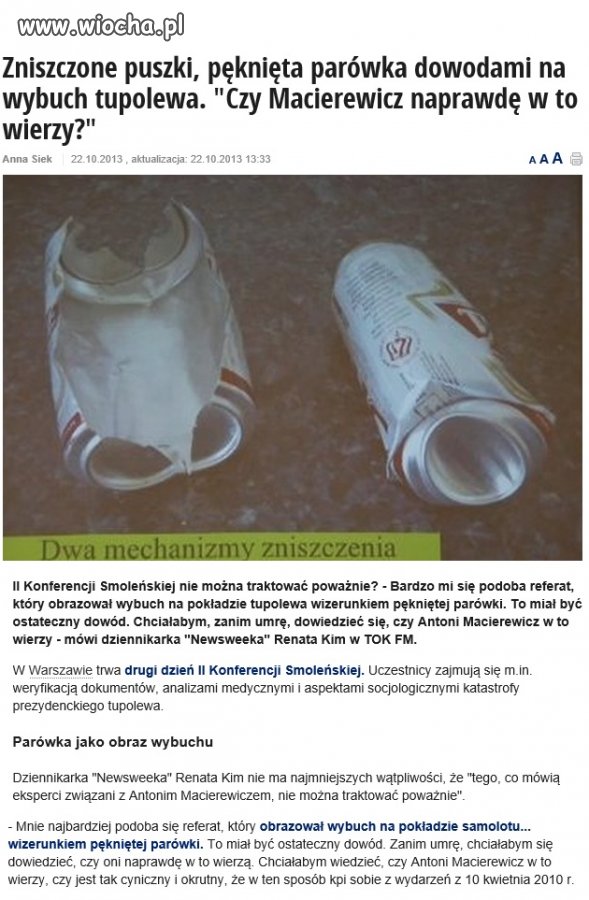Puszki i parówki...dowody ekipy Macierewicza