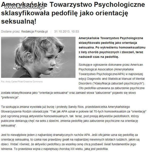 Pedofilia to orientacja seksualna