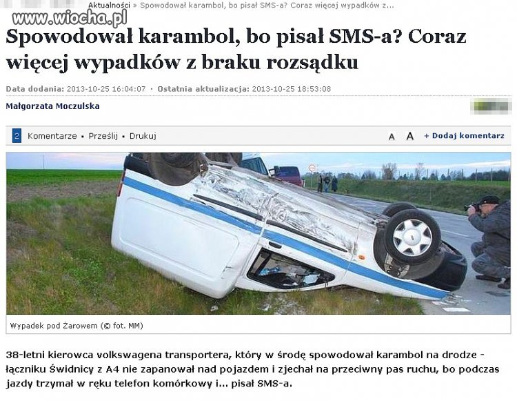 Baran pisał SMS-a w trakcie jazdy
