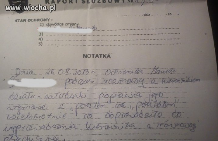 Raport służbowy..."-30 zł" z pensji