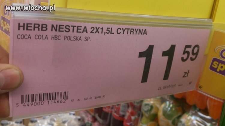 Wiocha dla Caggefour 2 napoje za 11,59:2 = 5,79zł