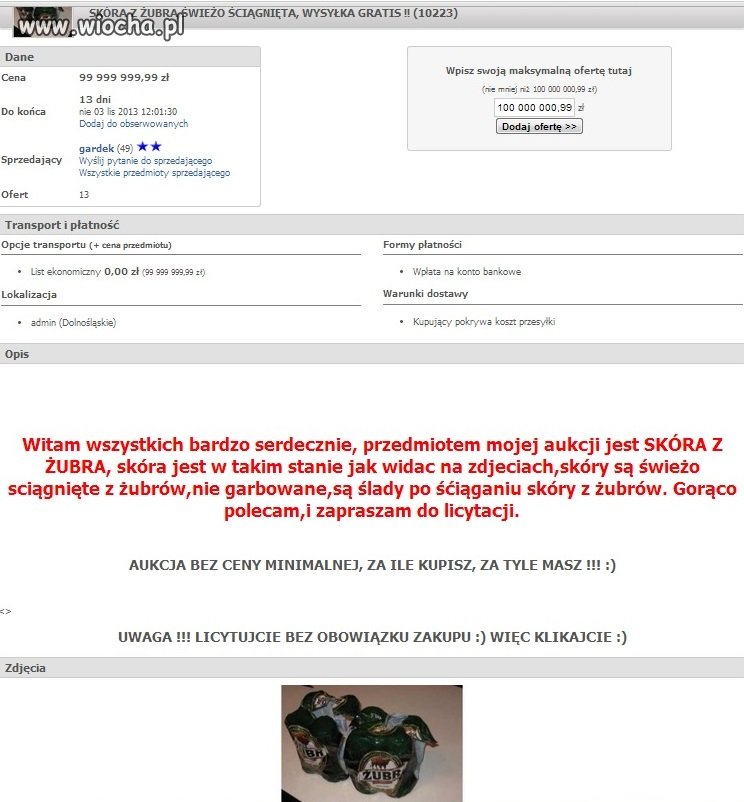 SKÓRA Z ŻUBRA,ŚWIEŻO ŚCIĄGNIĘTA, WYSYŁKA GRATIS
