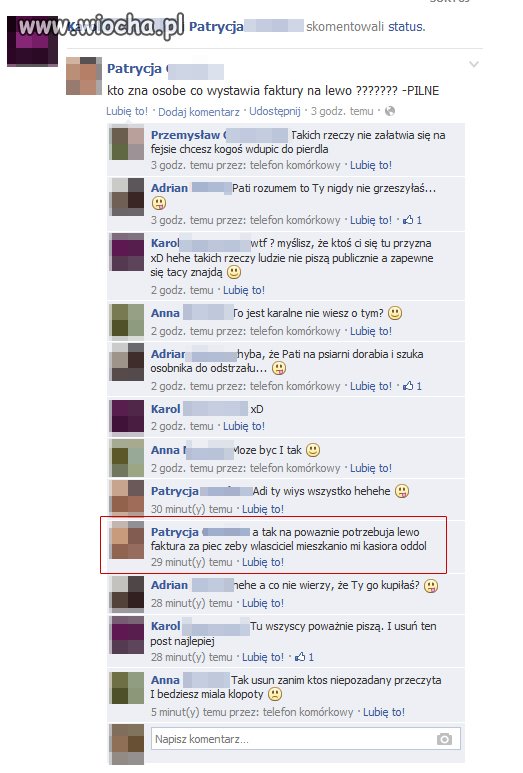 Potrzebujesz lewą fakturę? Zapytaj na FB