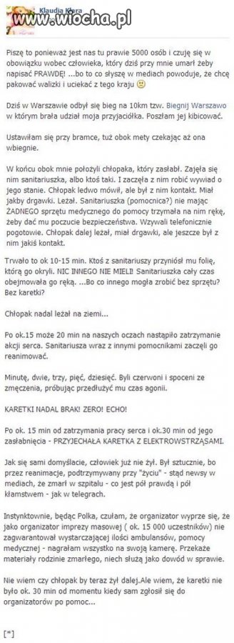 Wiocha dla pogotowia ratunkowego