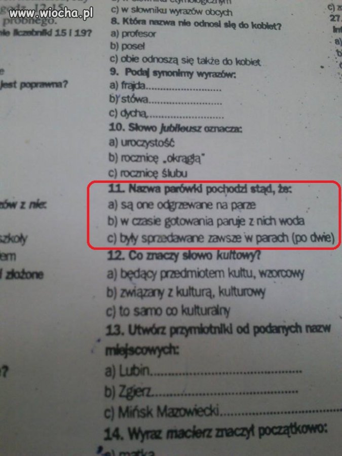 Pytanie na teście z języka Polskiego w 3 gim.