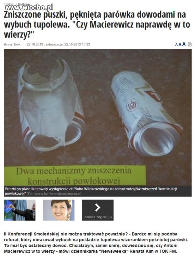 Pęknięta parówka dowodem wybuchu tupolewa 