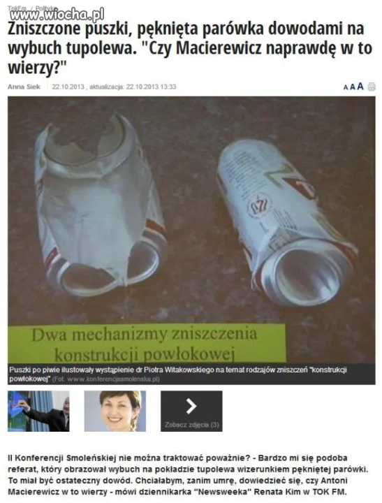 Pęknięta parówka dowodem wybuchu tupolewa 