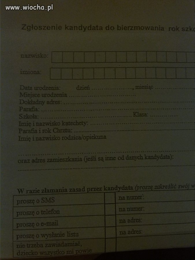Zgłoszenie do bierzmowania