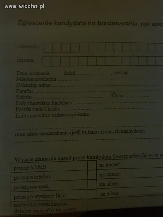 Zgłoszenie do bierzmowania
