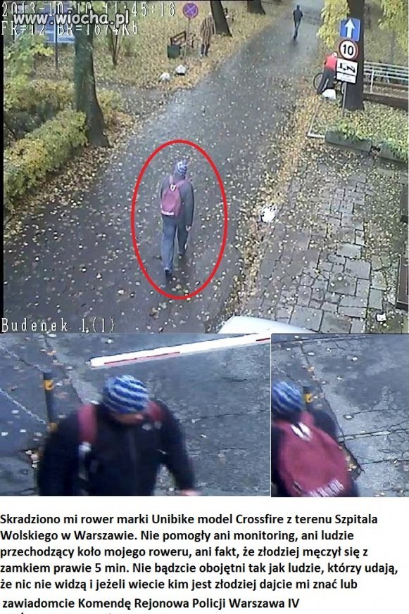 Kradzież roweru spod Szpitala Wolskiego