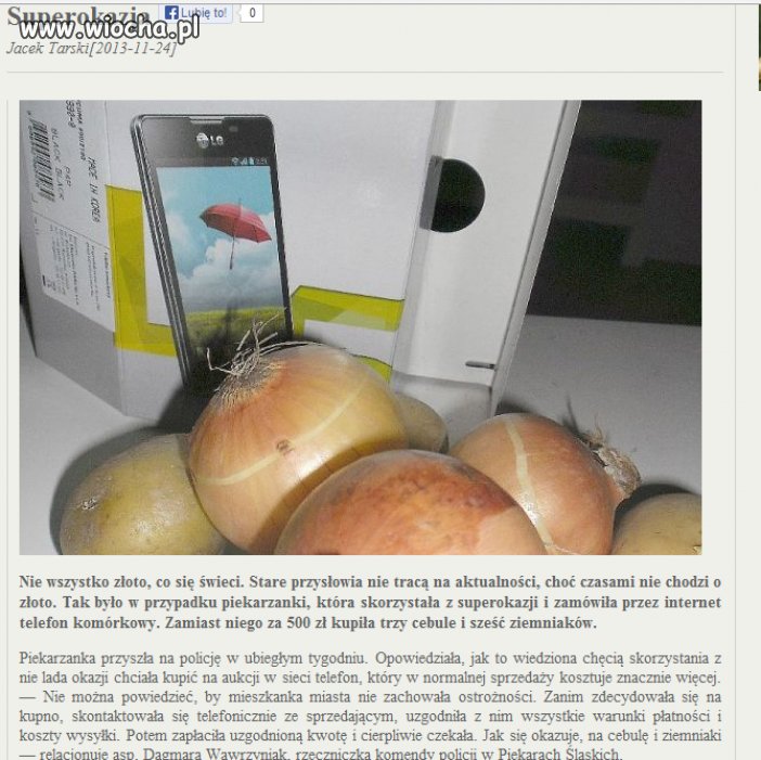"Superokazja" Zamiast telefonu ziemniaki i cebula.