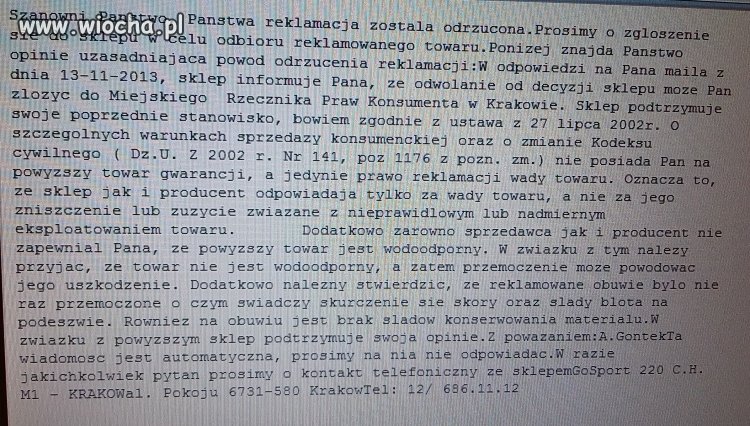Odmowa reklamacji obuwia w go sport