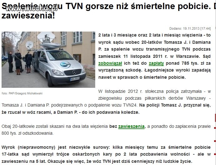 Wóz TVN cenniejszy niż życie.