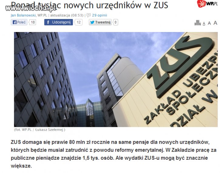 ZUS zatrudnia nowych darmozjadów...