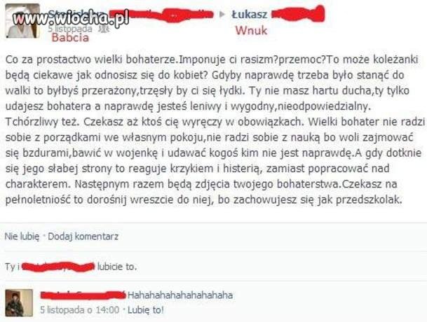 Babcia ustawia wnuka na Fb.