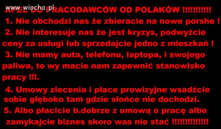 Apel do pracodawców od Polaków !!!