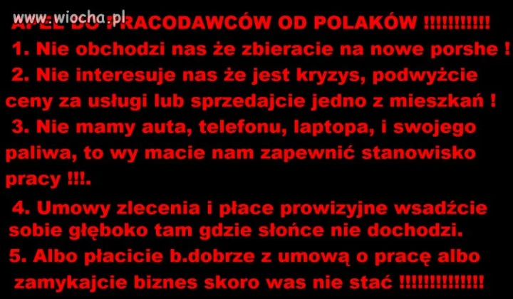 Apel do pracodawców od Polaków !!!