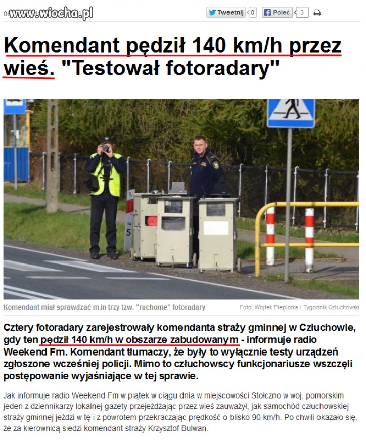 Komendant SM testował radary, 140km/h 