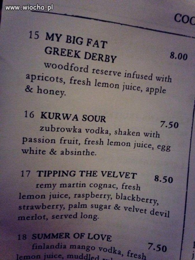 Angielskie menu 