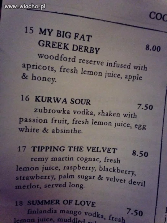 Angielskie menu 