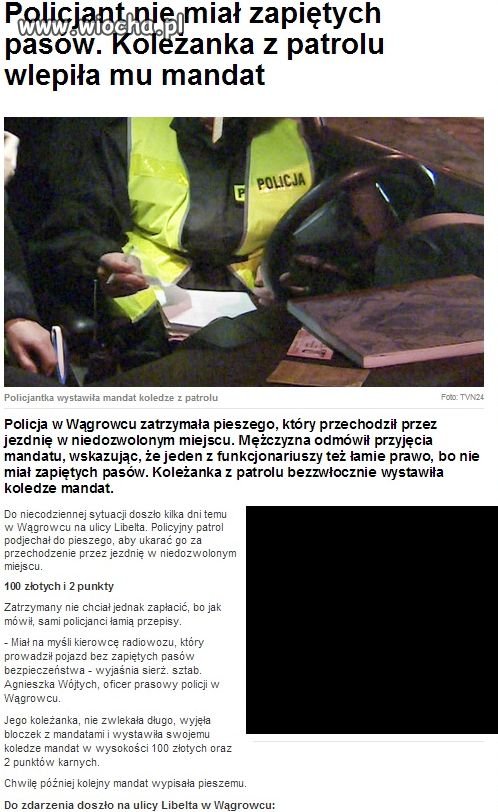 W końcu mandat od policjanta dla policjanta
