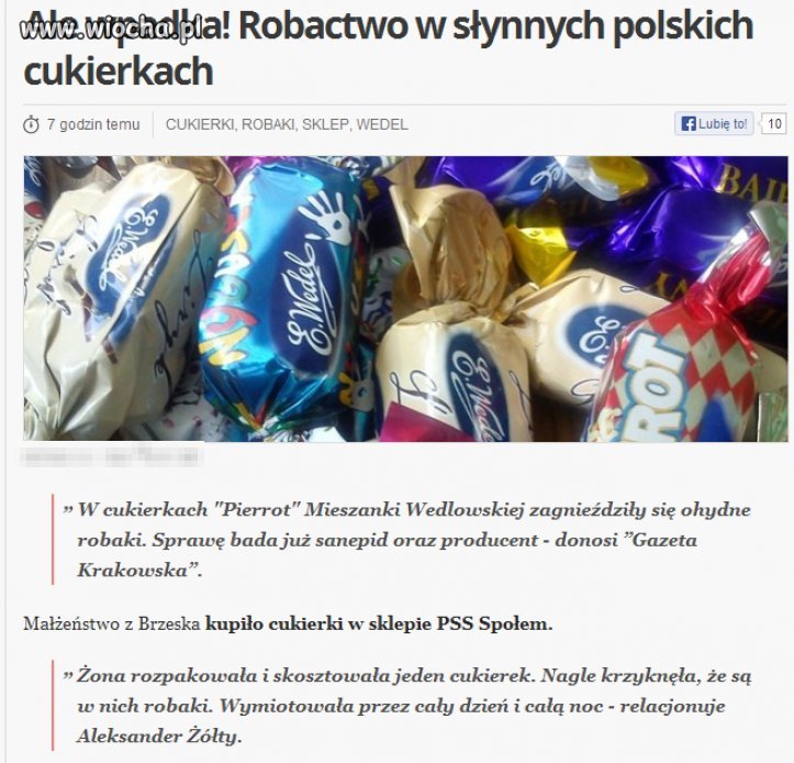 Robactwo w cukierkach Wedel...