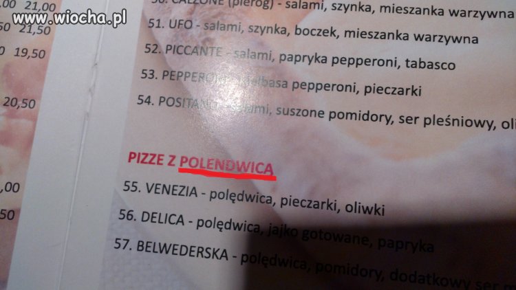 Analfabetyzm w Karcie dań w jednej z  Pizzeri...