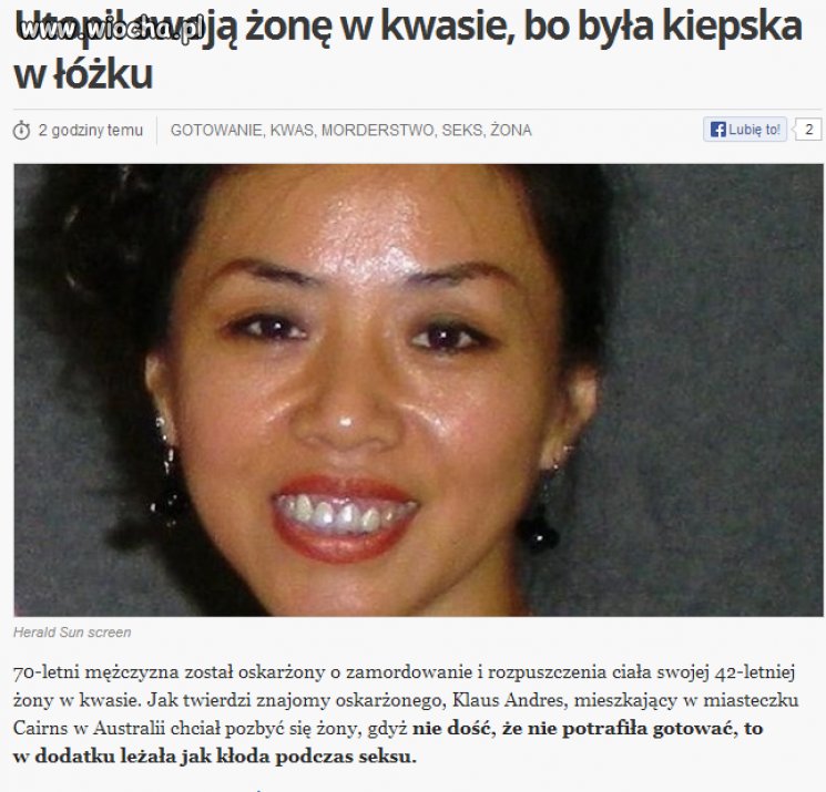 Utopił swoją żonę w kwasie bo była kiepska w łóżku