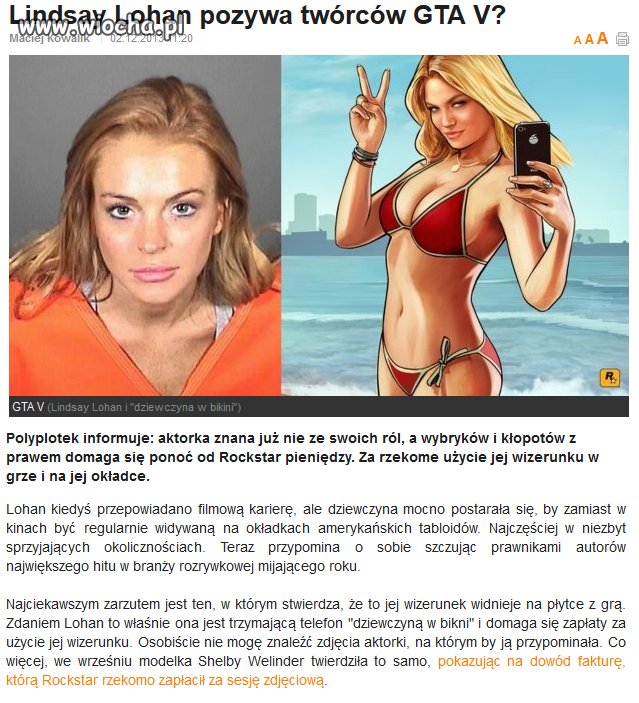 Lindsay Lohan chce pozwać producenta gry GTA V