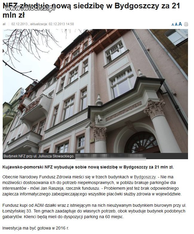 Nowa siedziba NFZ w Bydgoszczy za 21 mln zł