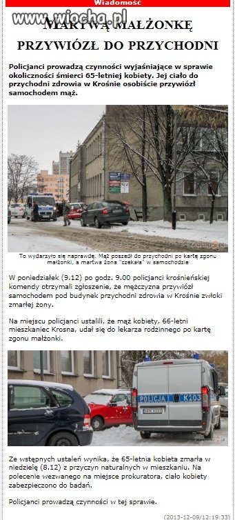 Przywiózł Martwą Żonę Do Przychodni .