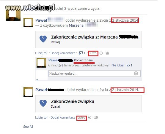 Zakończenie związku przez fb z jutrzejszą datą.