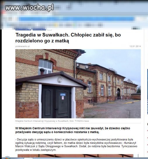 Chłopiec zabił się, bo rozdzielono go z matką